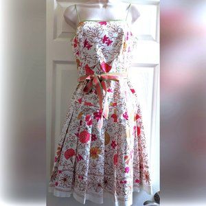 ABS by Allen Schwartz White Pleated Floral Sundress with Shoulder Straps